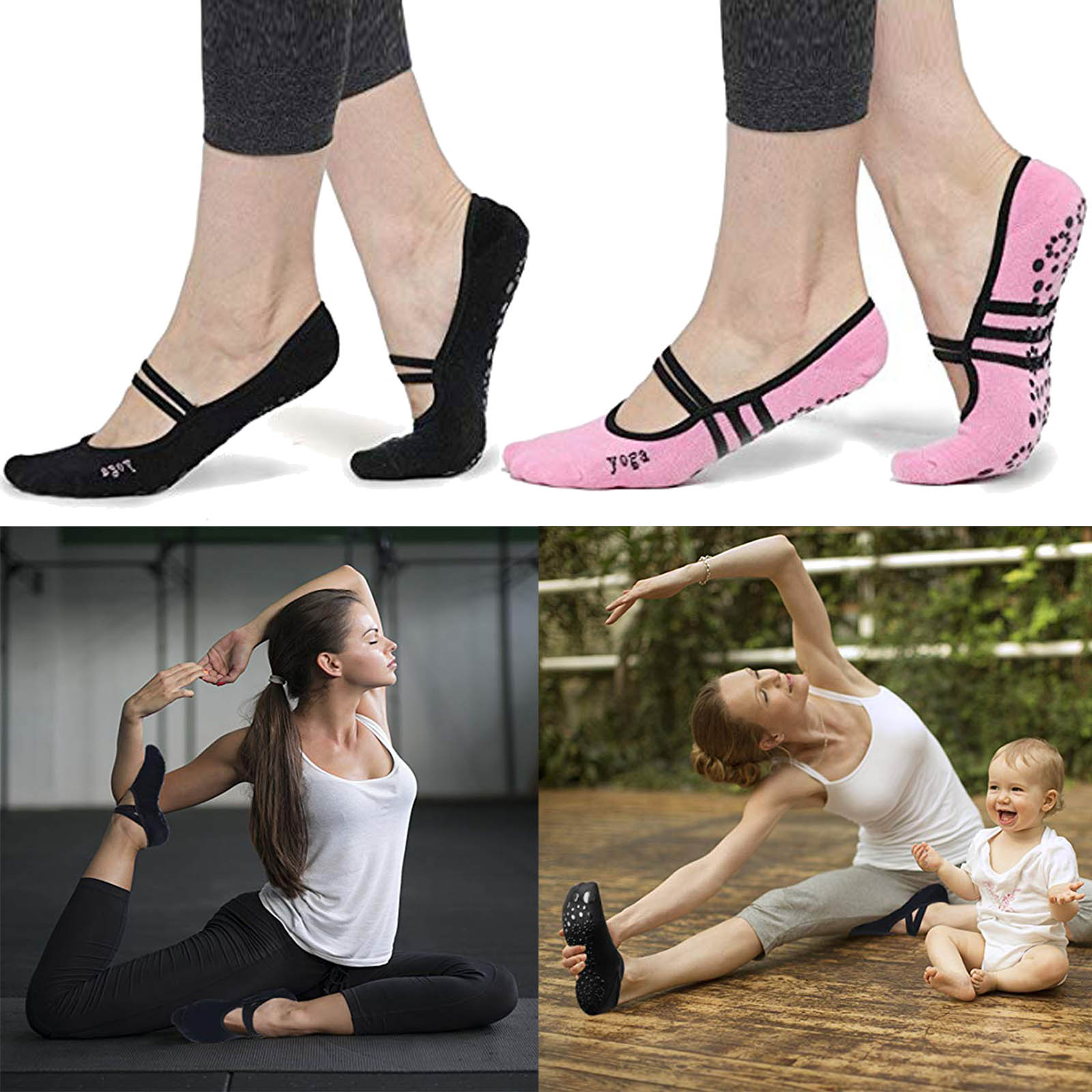 [Sweat-Resistance] Non Slip Skid Yoga Pilates Socks with Grips ...