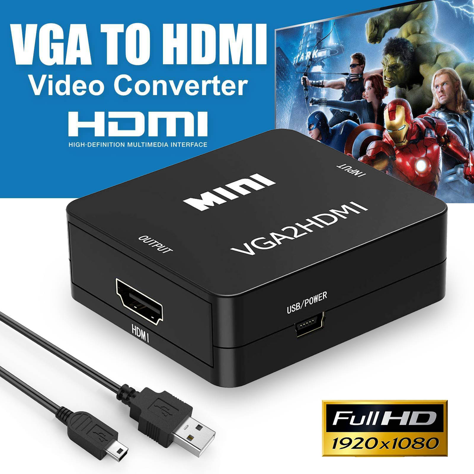 Convertisseur câble Adaptateur 2 en 1 double affichage 1080P USB 3.0 vers  VGA HDMI - Jabeas