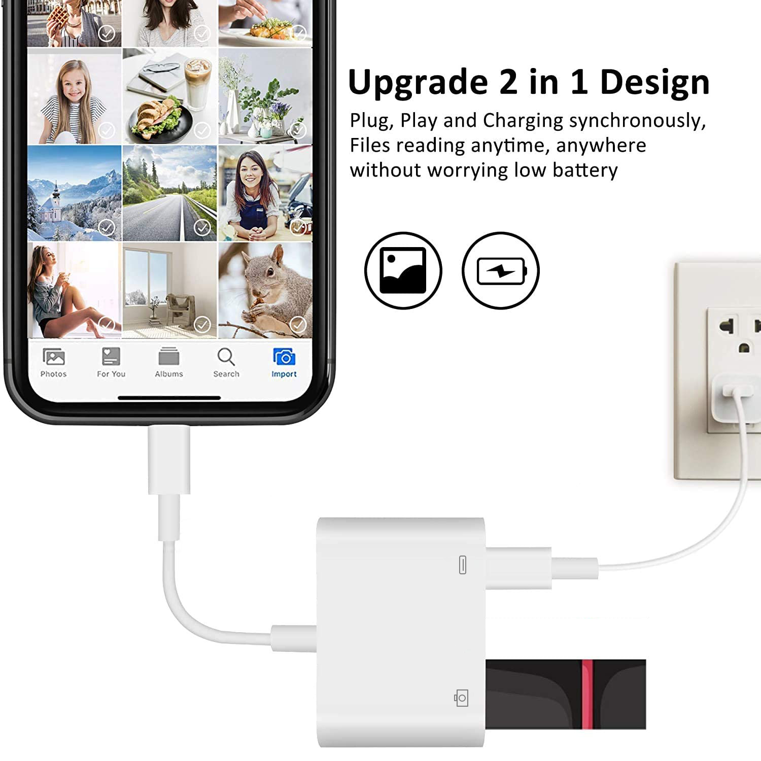  Apple Lightning to USB Camera Adapter, USB 3.0 OTG Cable for  iPhone/iPad to Connect Card Reader, USB Flash Drive, U Disk, Keyboard,  Mouse, Hubs, MIDI, Plug & Play (White) : Electronics