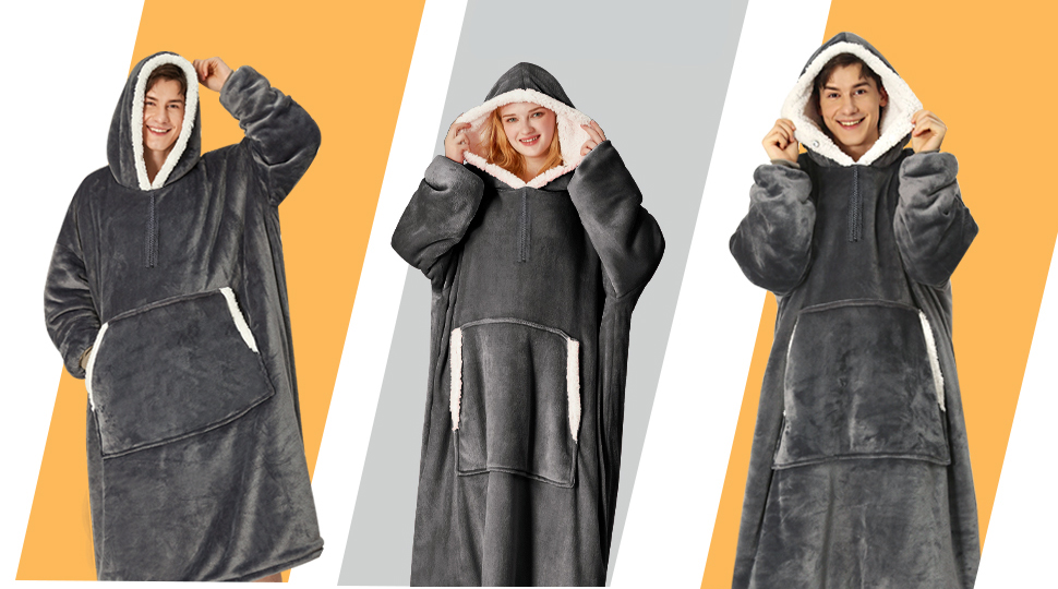 greenoak Manta con capucha, sudadera con capucha de vellón de gran tamaño  para mujeres, hombres y adultos, manta gigante con capucha de sherpa con